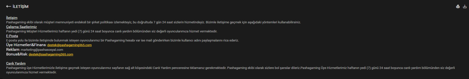 Pashagaming iletişim kanalları
